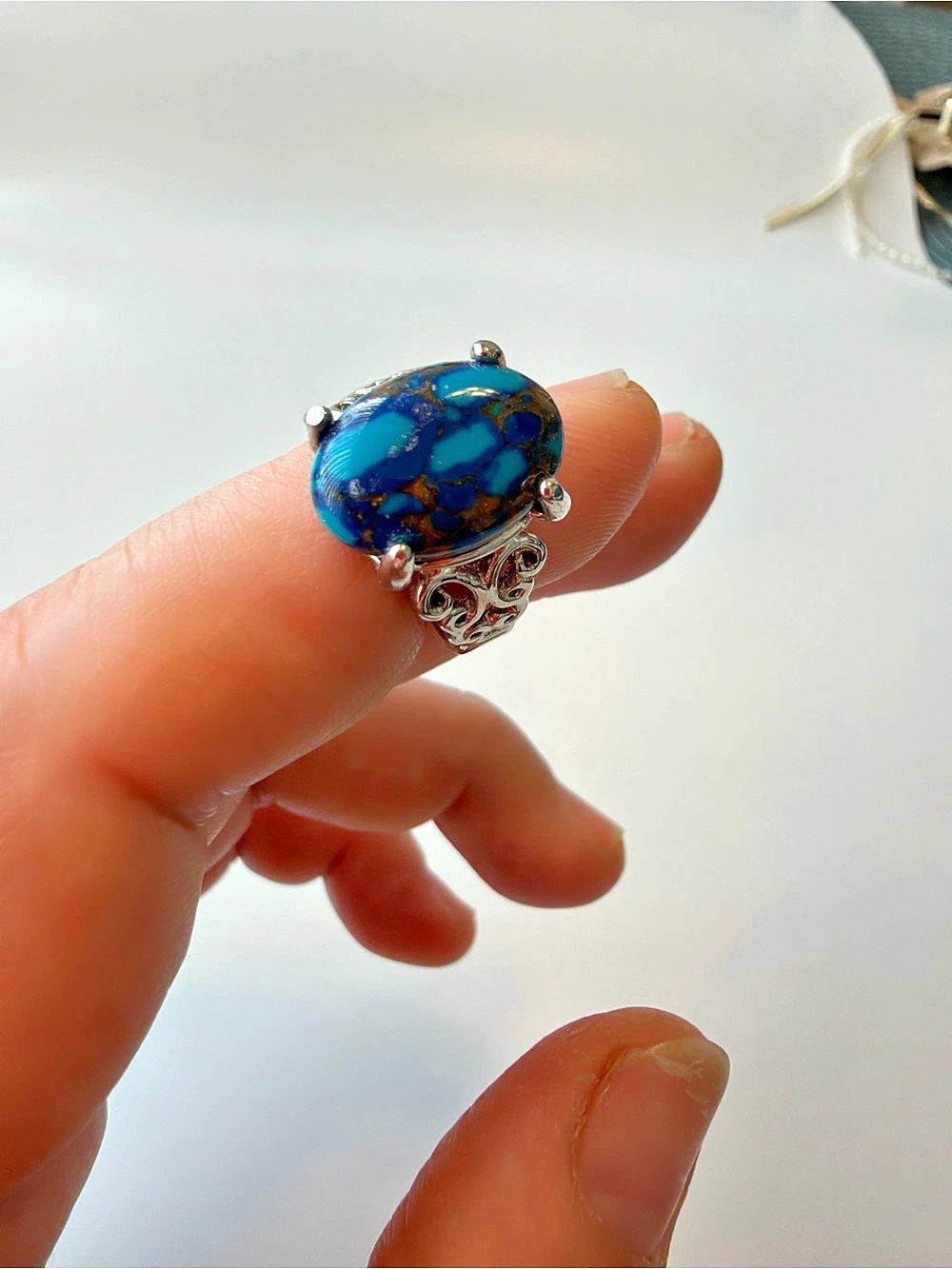 Blue Stone Ornate Ring Like New